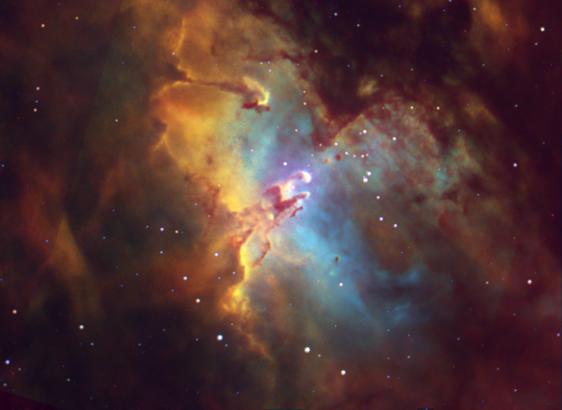 M16 Eagle Nebula 
Old data taken at Kelling Heath in 2014 East Sussex in 2018
Now combined together totalling 4 1/2 hours.  Not much time on it each time due to time of sunset and it being a low target.  

Cairds with SW 130PDS, Atik460EX and HEQ5
Kelling Heath (no record kept.

I really need to re-image this but opportunities to get to a low horizon are few.
Link-words: CarolePope