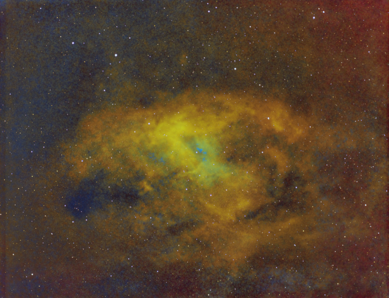 Sh2-92 
SHO Image, a real struggle due to being Dim, our skies, and cameras suffering from dew and needing to change the dessicant.  Much data had to be thrown away.  
Link-words: CarolePope